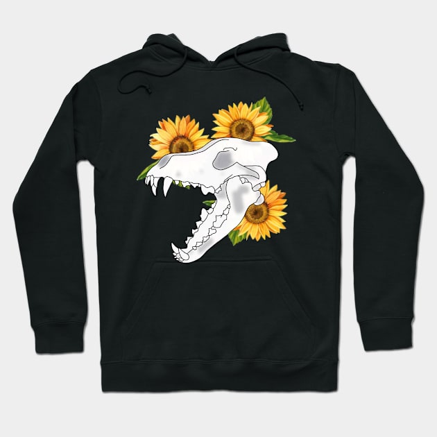 Floral Sunflower Wolf Skull Hoodie by TheRainbowPossum